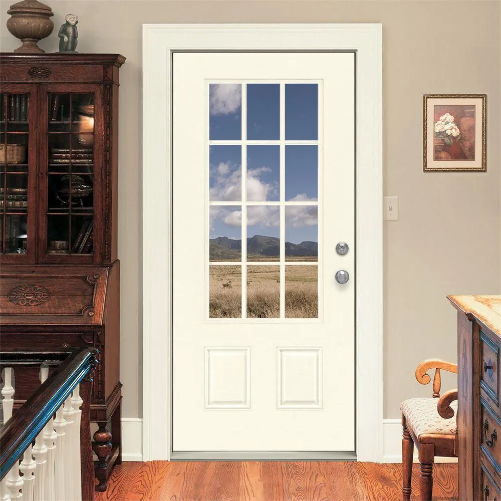 36 in. x 80 in. 12 Lite Primed Steel Prehung Left-Hand Outswing Front Door