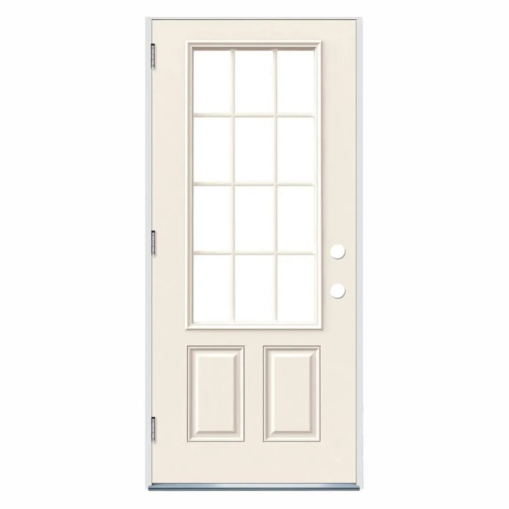 36 in. x 80 in. 12 Lite Primed Steel Prehung Left-Hand Outswing Front Door