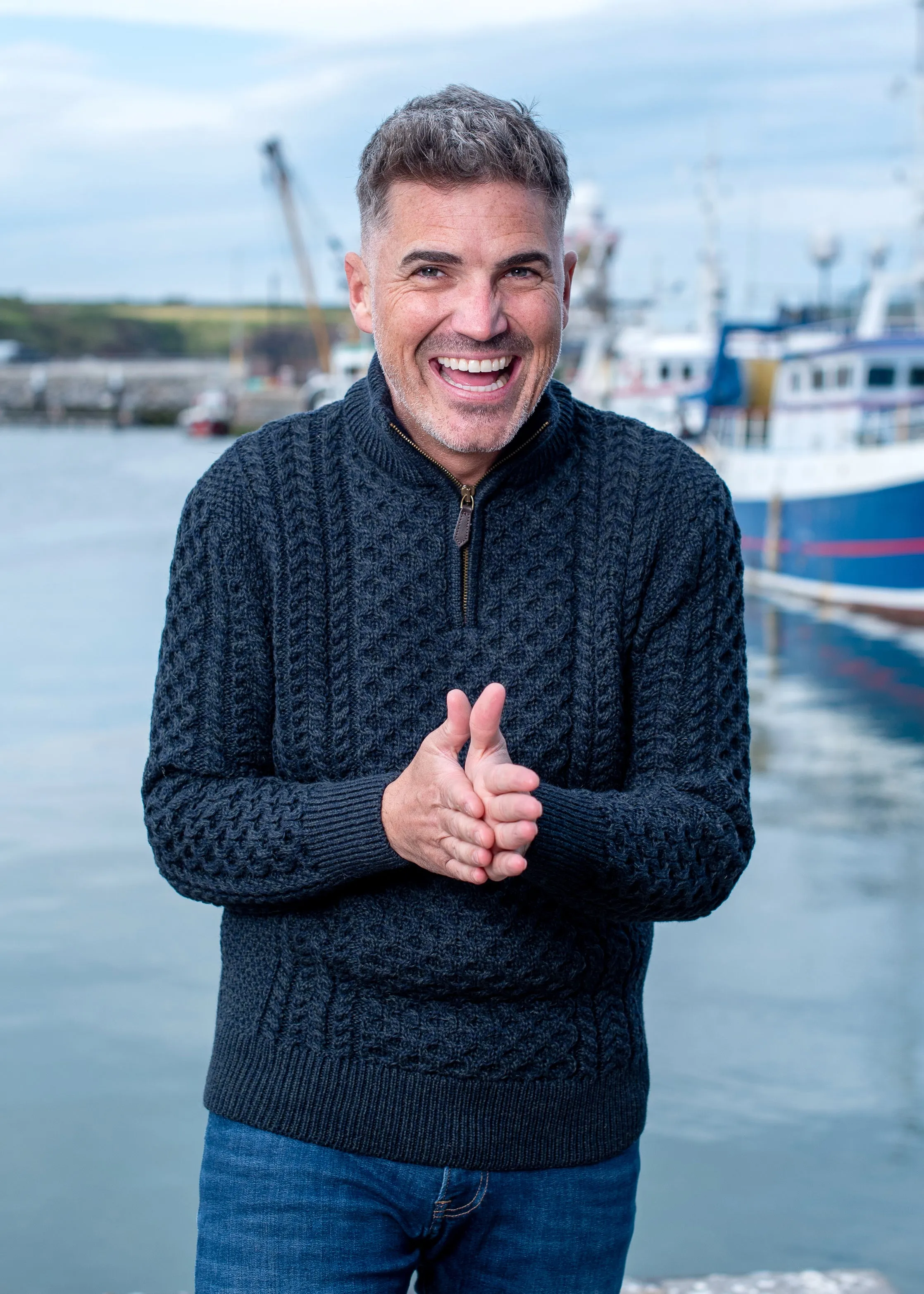 Aran Merino Wool Half Zip Sweater | Blackwatch