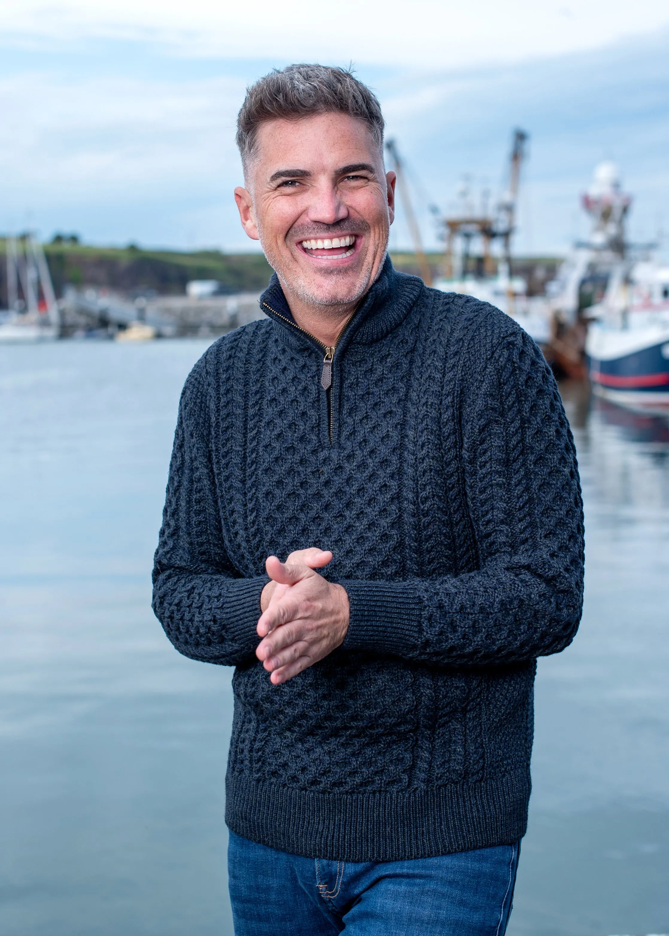 Aran Merino Wool Half Zip Sweater | Blackwatch