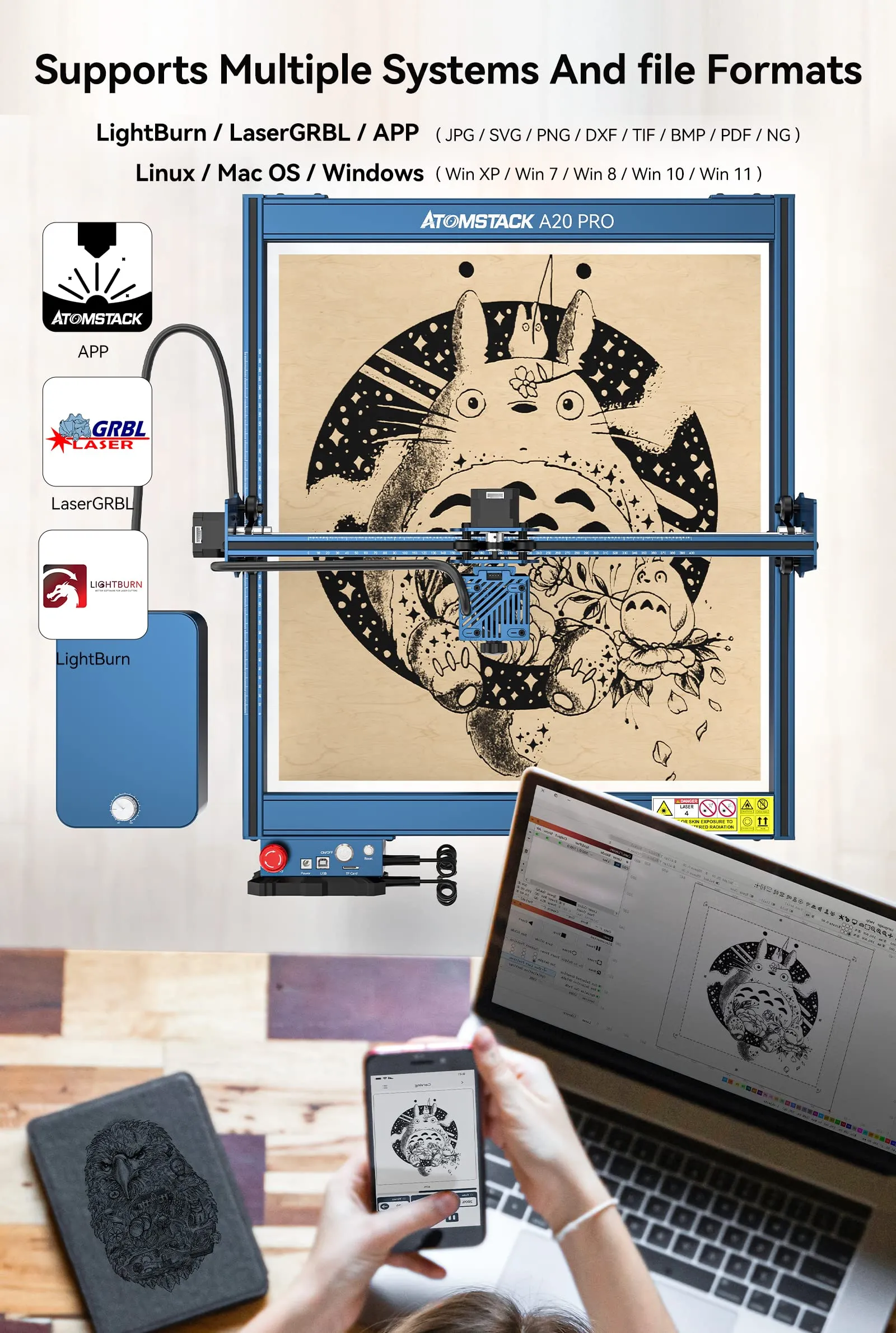 ATOMSTACK A20 X20 S20 Pro Laser Engraving Machine With FB2 Protection Box and Air Assist 20W Output Power 130W DIY Laser Cutter