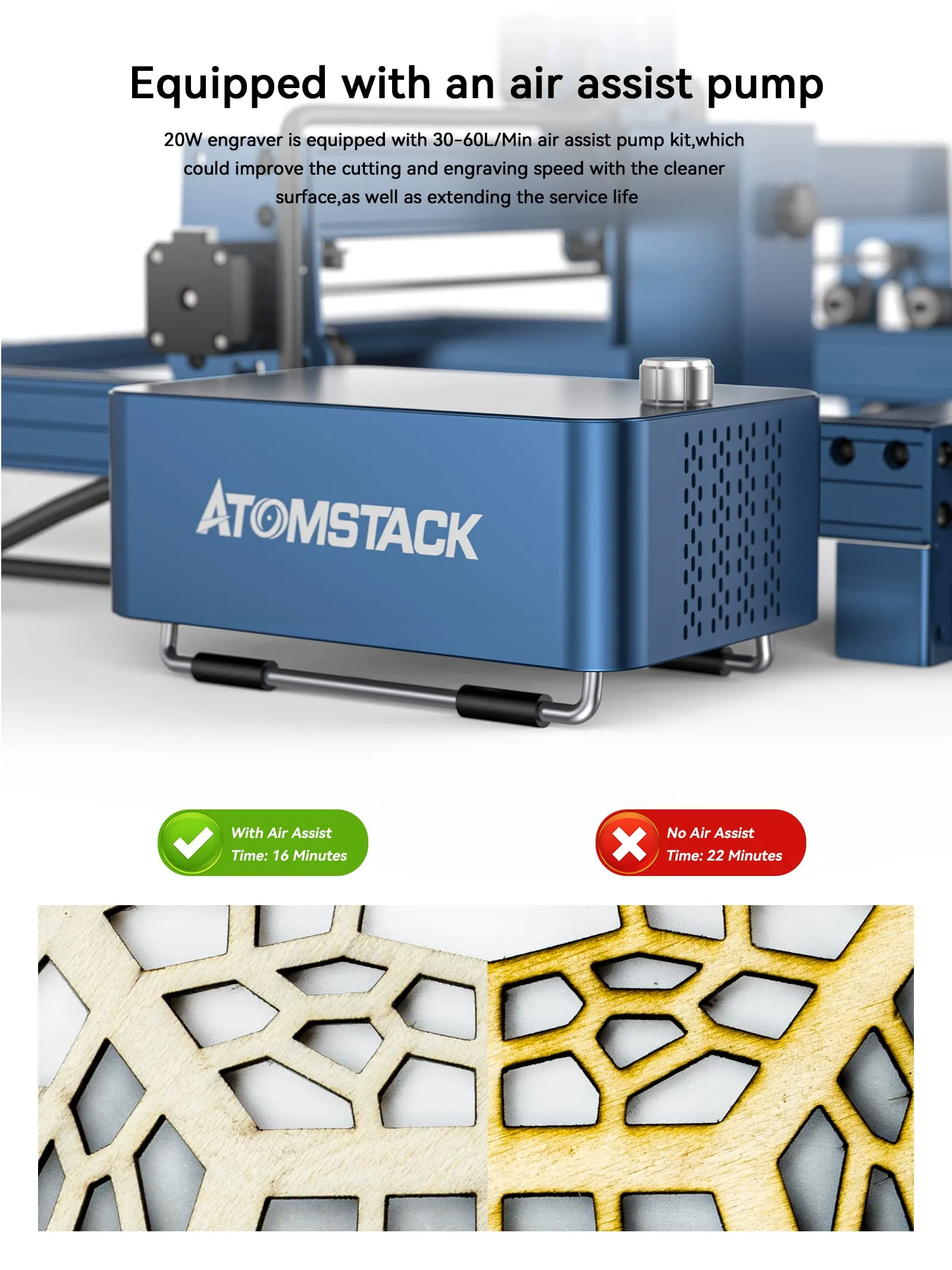 ATOMSTACK A20 X20 S20 Pro Laser Engraving Machine With FB2 Protection Box and Air Assist 20W Output Power 130W DIY Laser Cutter