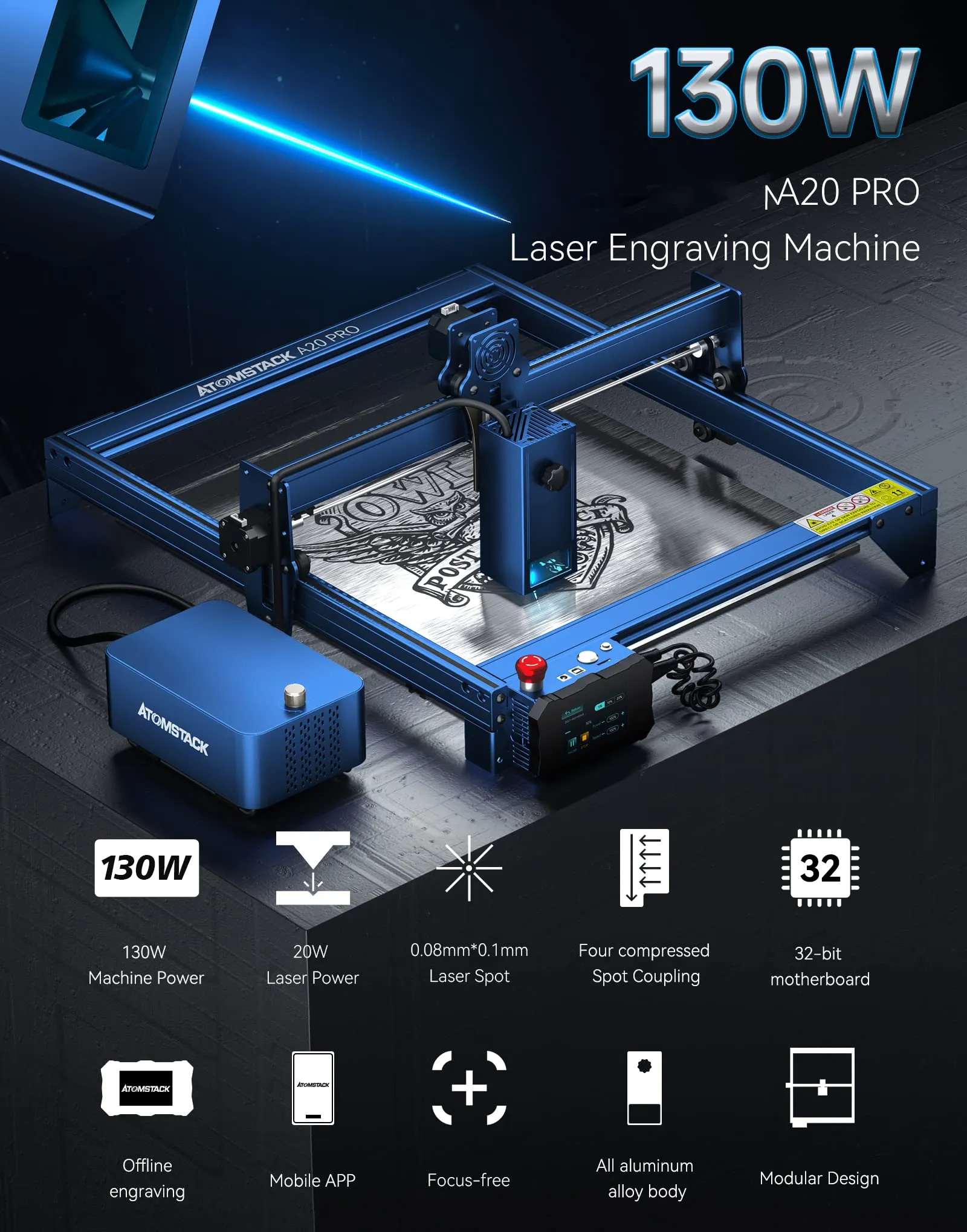 ATOMSTACK A20 X20 S20 Pro Laser Engraving Machine With FB2 Protection Box and Air Assist 20W Output Power 130W DIY Laser Cutter