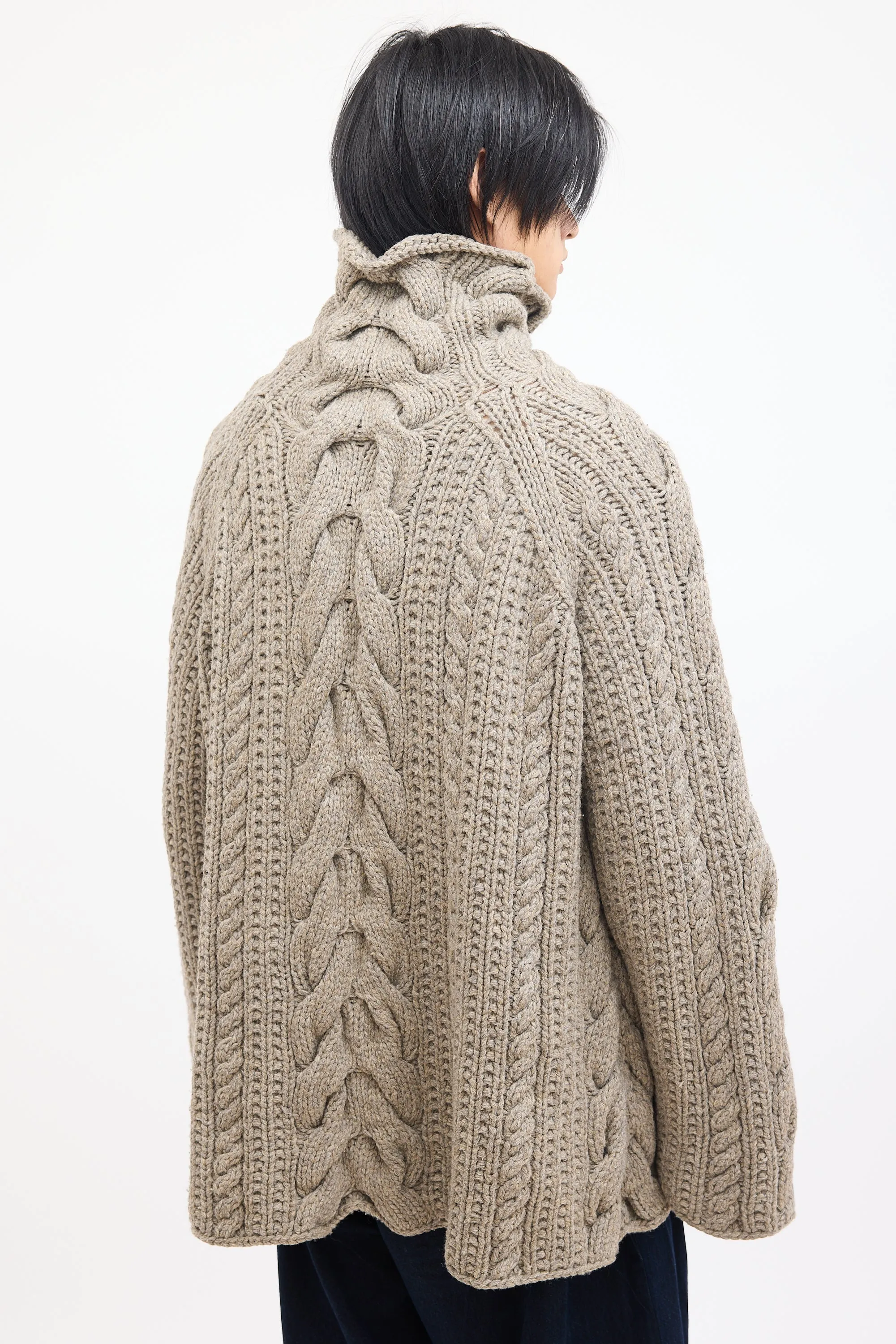 Beige Wool Chunky Cable Knit Sweater