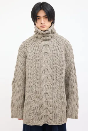 Beige Wool Chunky Cable Knit Sweater