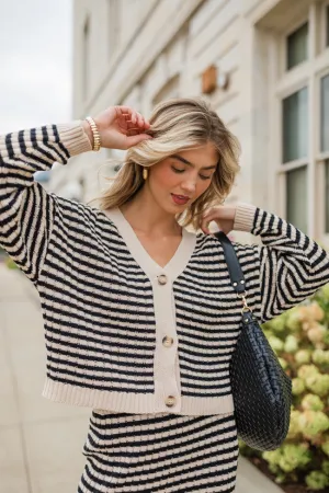 Believe In Me Cream and Black Button Front Striped Cardigan FINAL SALE