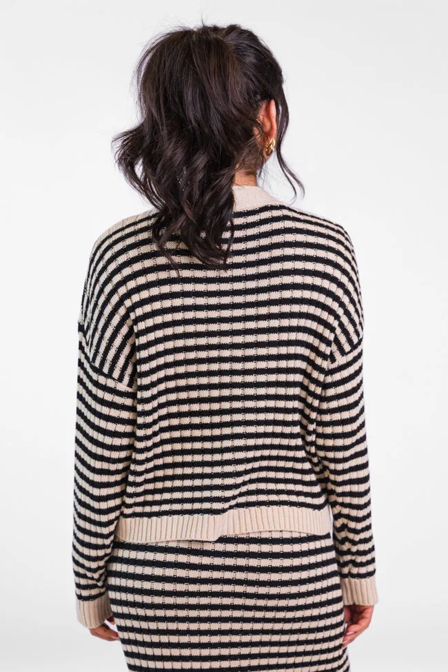 Believe In Me Cream and Black Button Front Striped Cardigan FINAL SALE