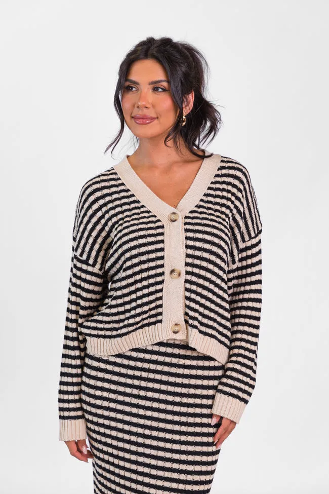 Believe In Me Cream and Black Button Front Striped Cardigan FINAL SALE