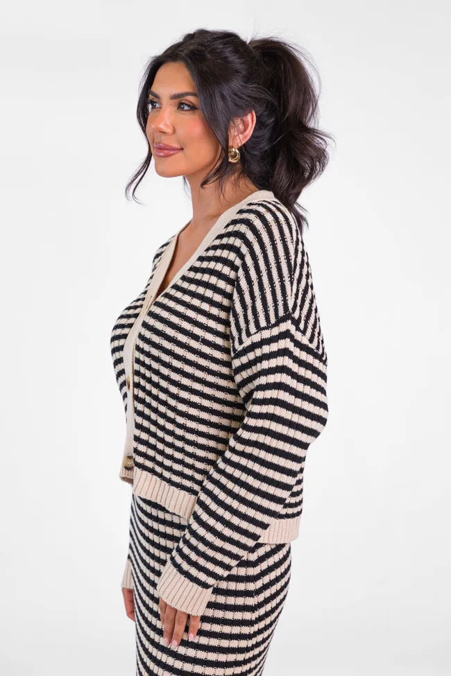 Believe In Me Cream and Black Button Front Striped Cardigan FINAL SALE