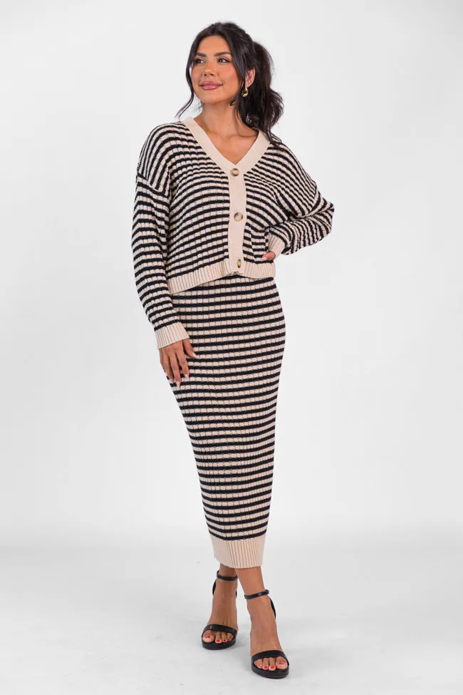 Believe In Me Cream and Black Button Front Striped Cardigan FINAL SALE