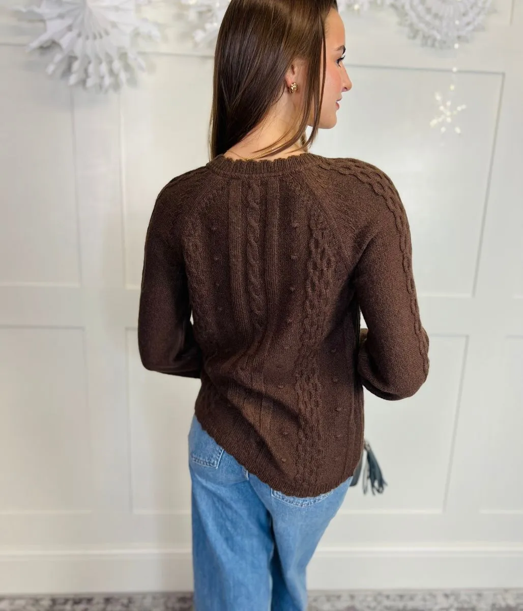 Brown Bobble Trim Cardigan