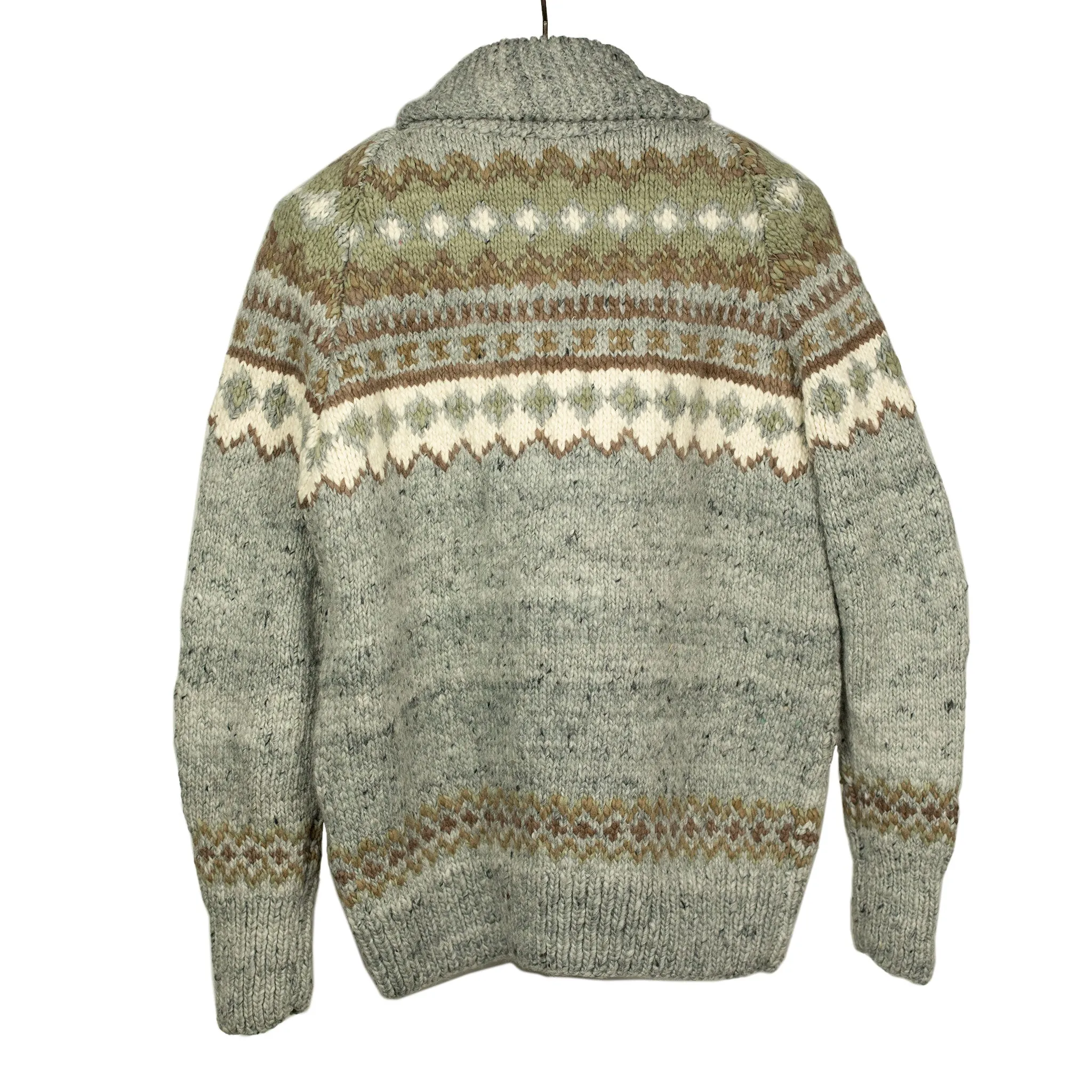 Chamula handknit cowichan style zipped cardigan in pearl grey Fair Isle merino wool (restock)