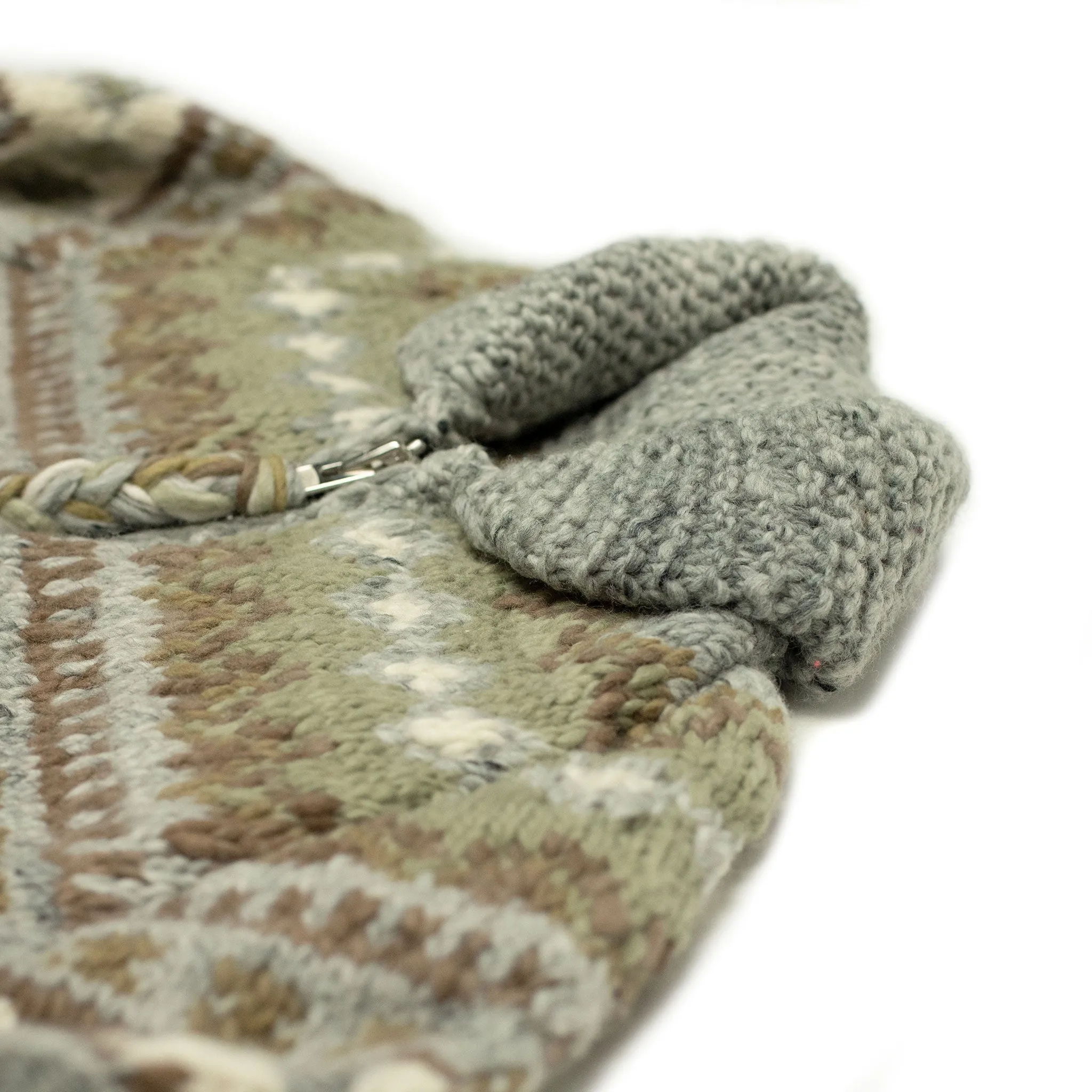 Chamula handknit cowichan style zipped cardigan in pearl grey Fair Isle merino wool (restock)