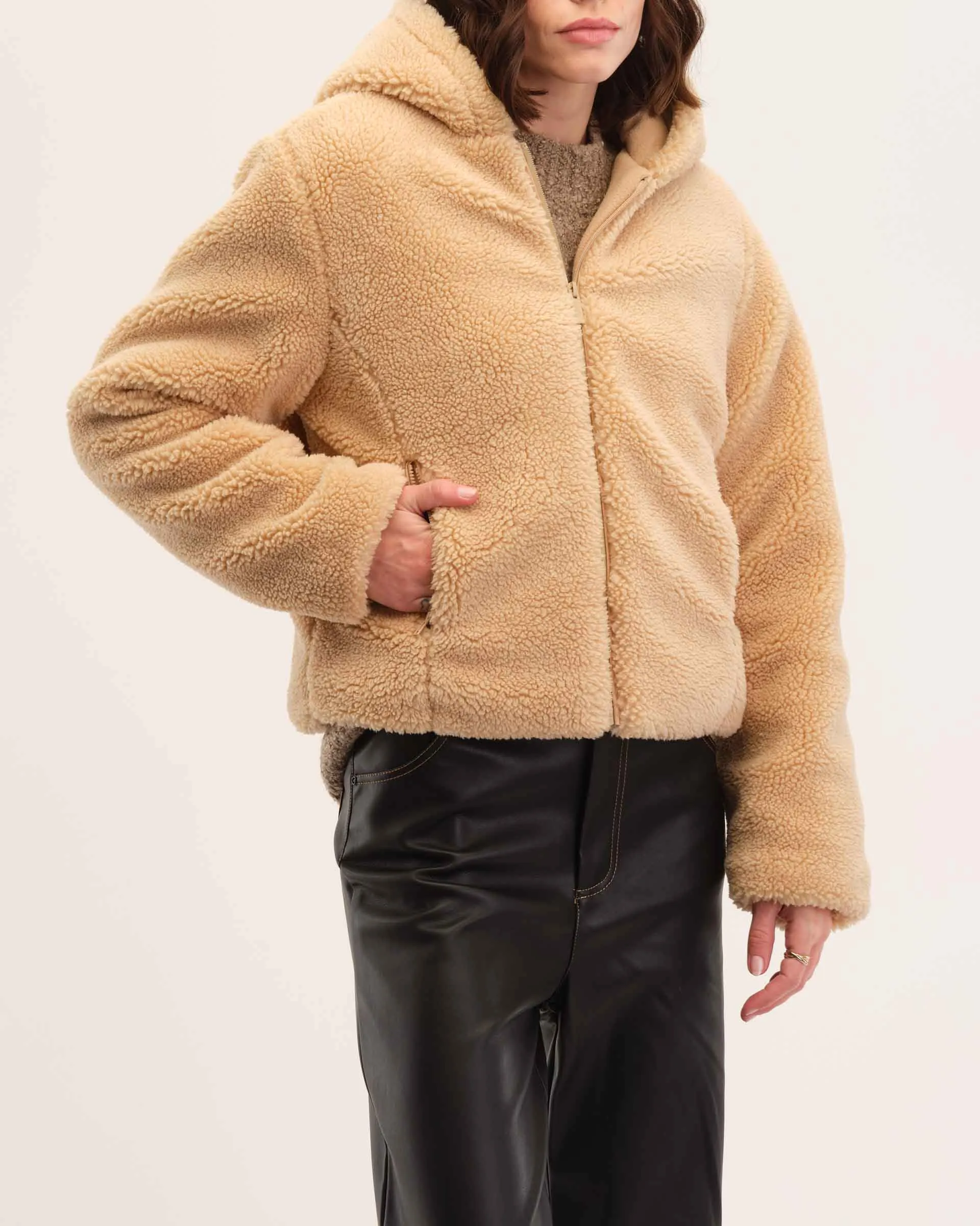 Cropped Hooded Sherpa Jacket