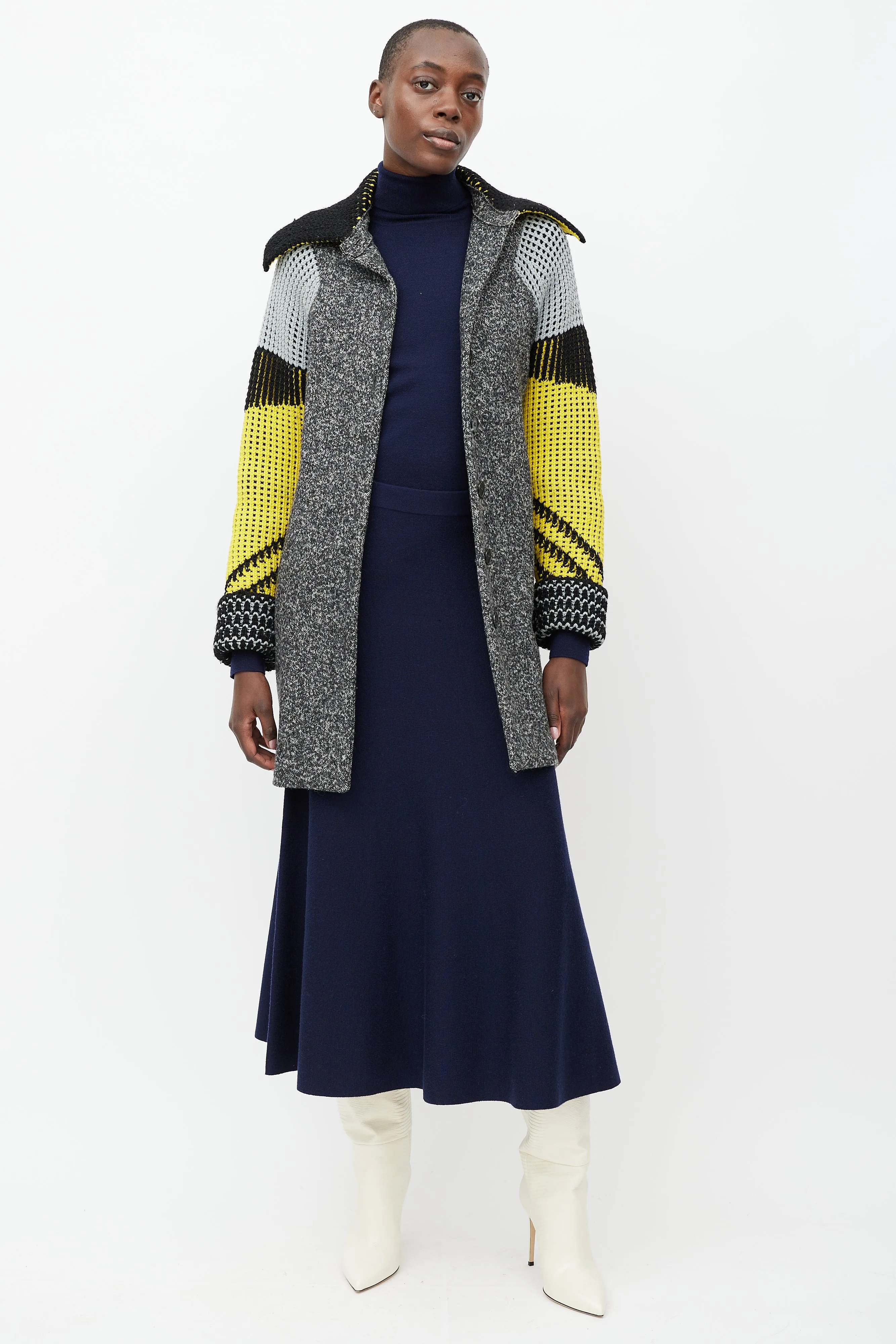 Grey & Yellow Knit Sleeve Jacket
