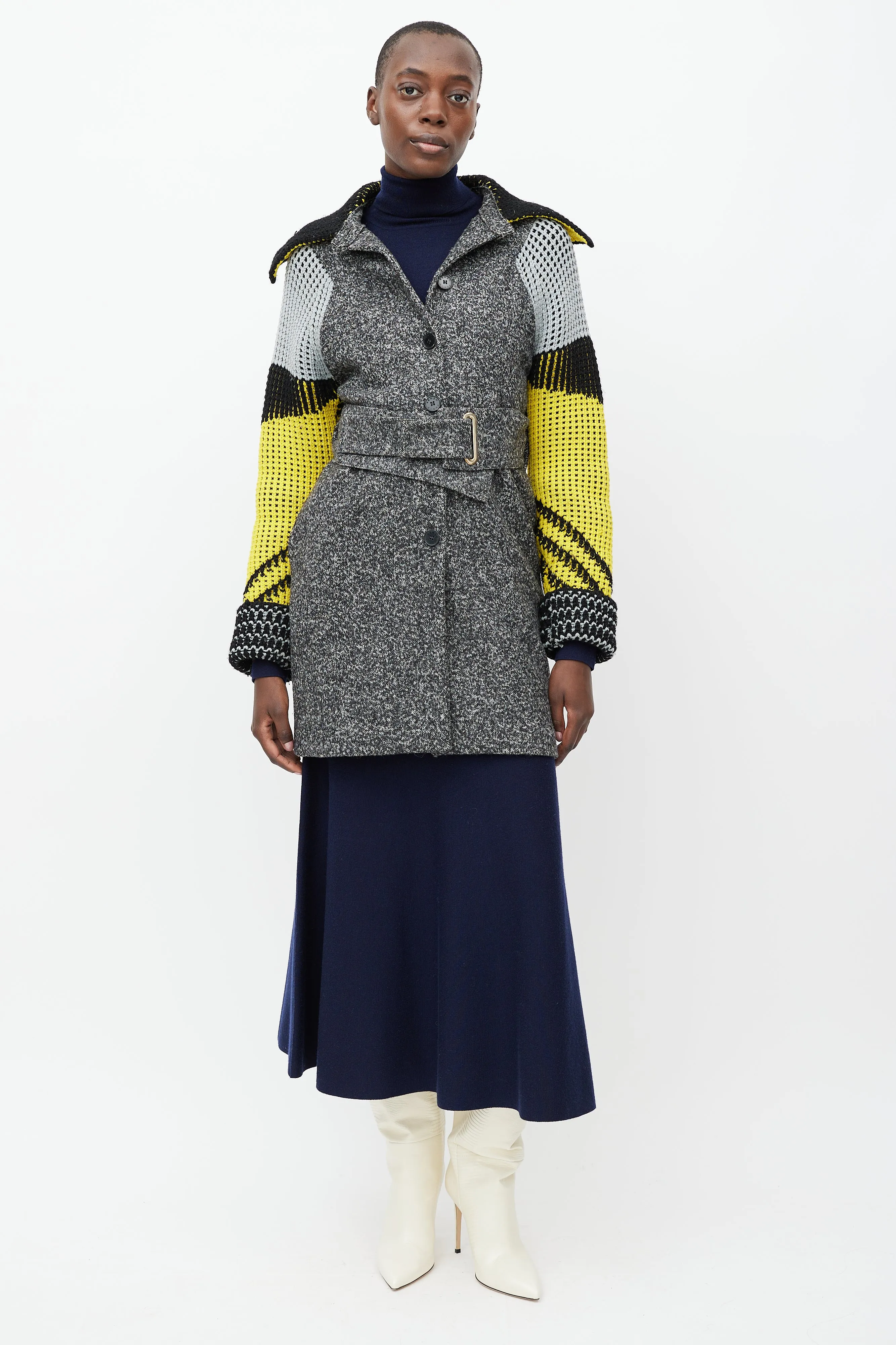 Grey & Yellow Knit Sleeve Jacket