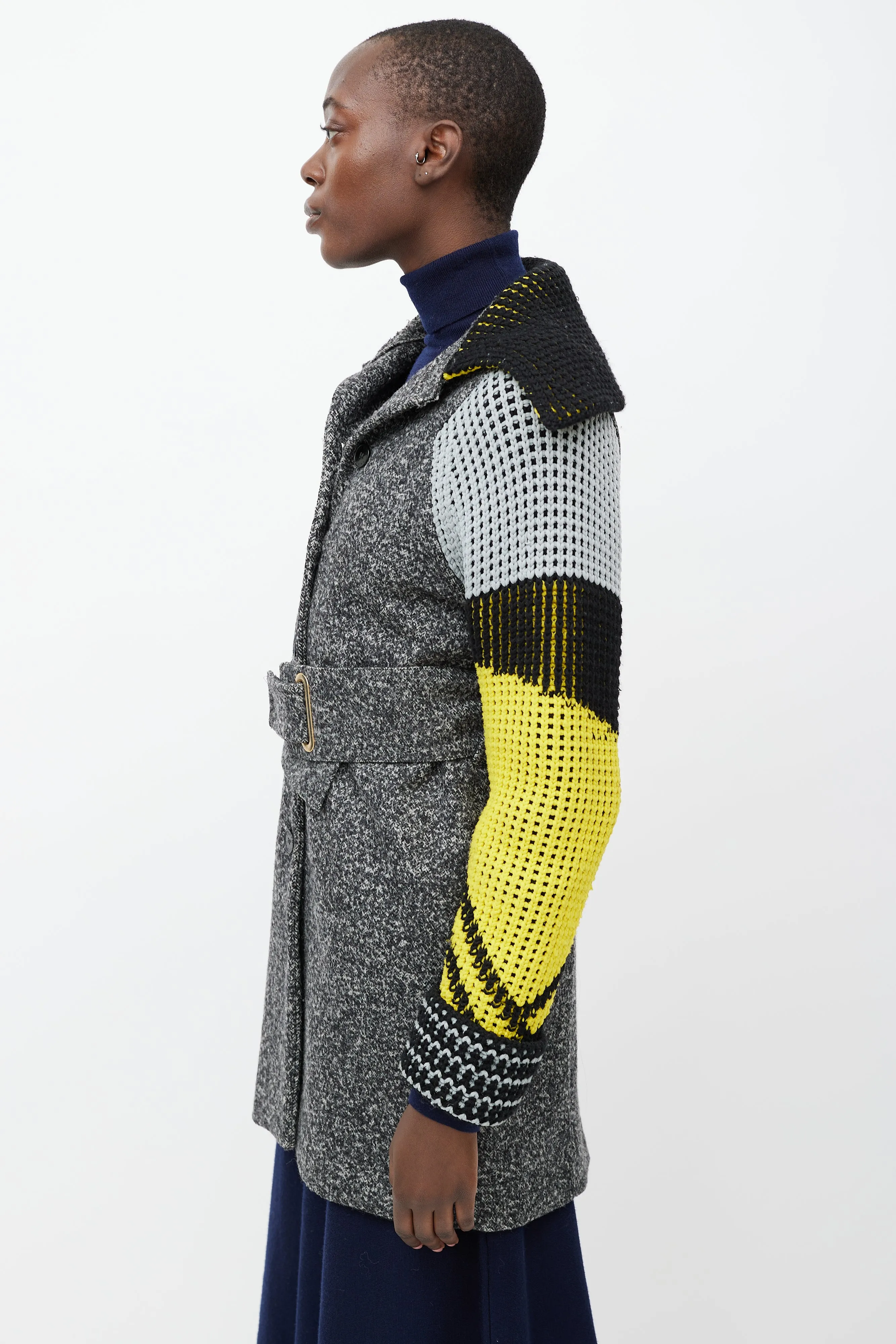 Grey & Yellow Knit Sleeve Jacket