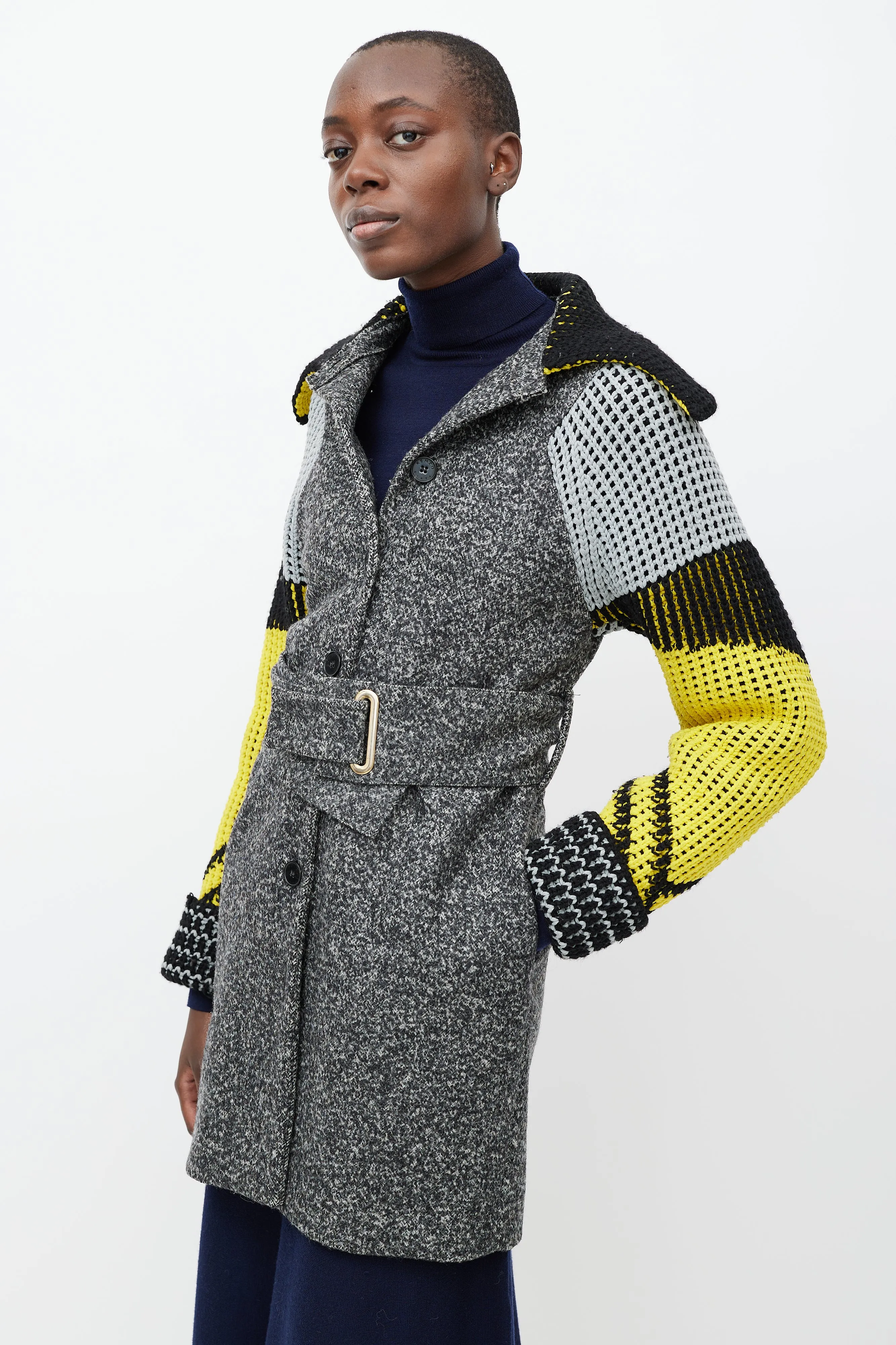 Grey & Yellow Knit Sleeve Jacket