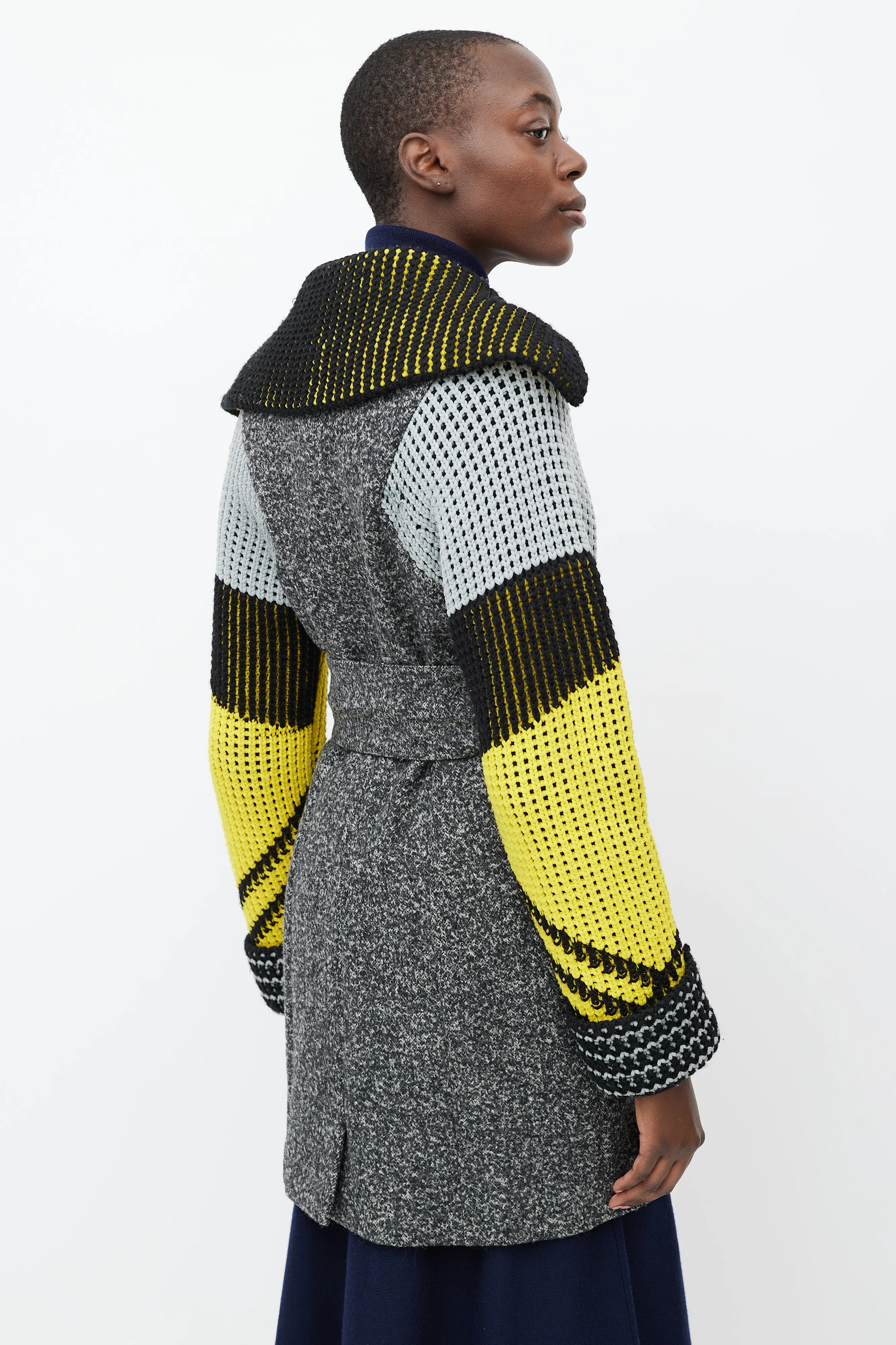 Grey & Yellow Knit Sleeve Jacket