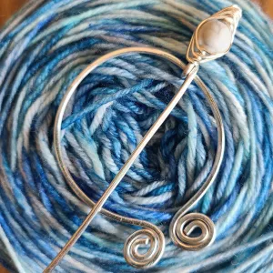 Howlite Penannular Shawl Pin in Silver