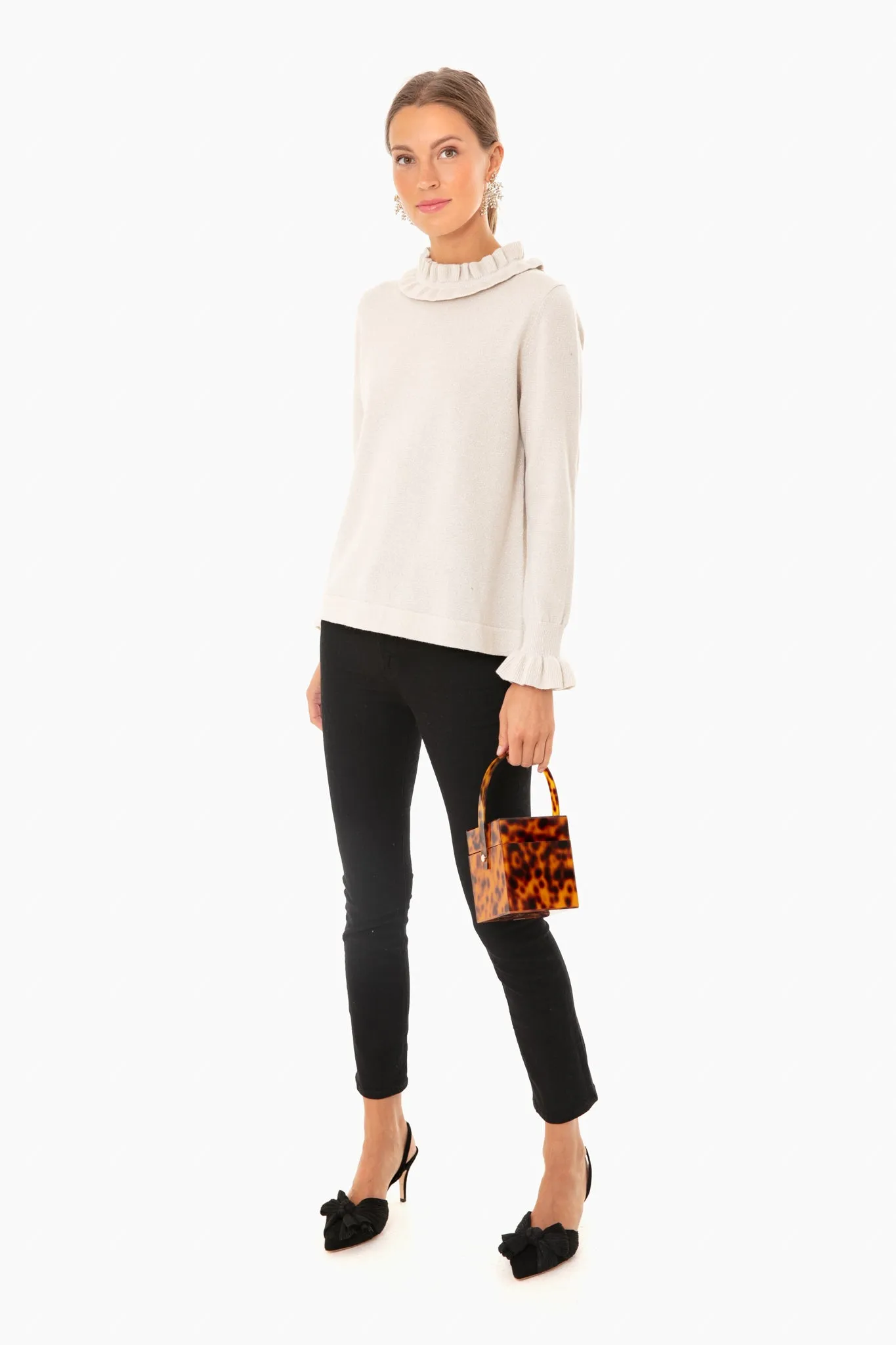 Ivory Shimmer Edie Ruffle Sweater