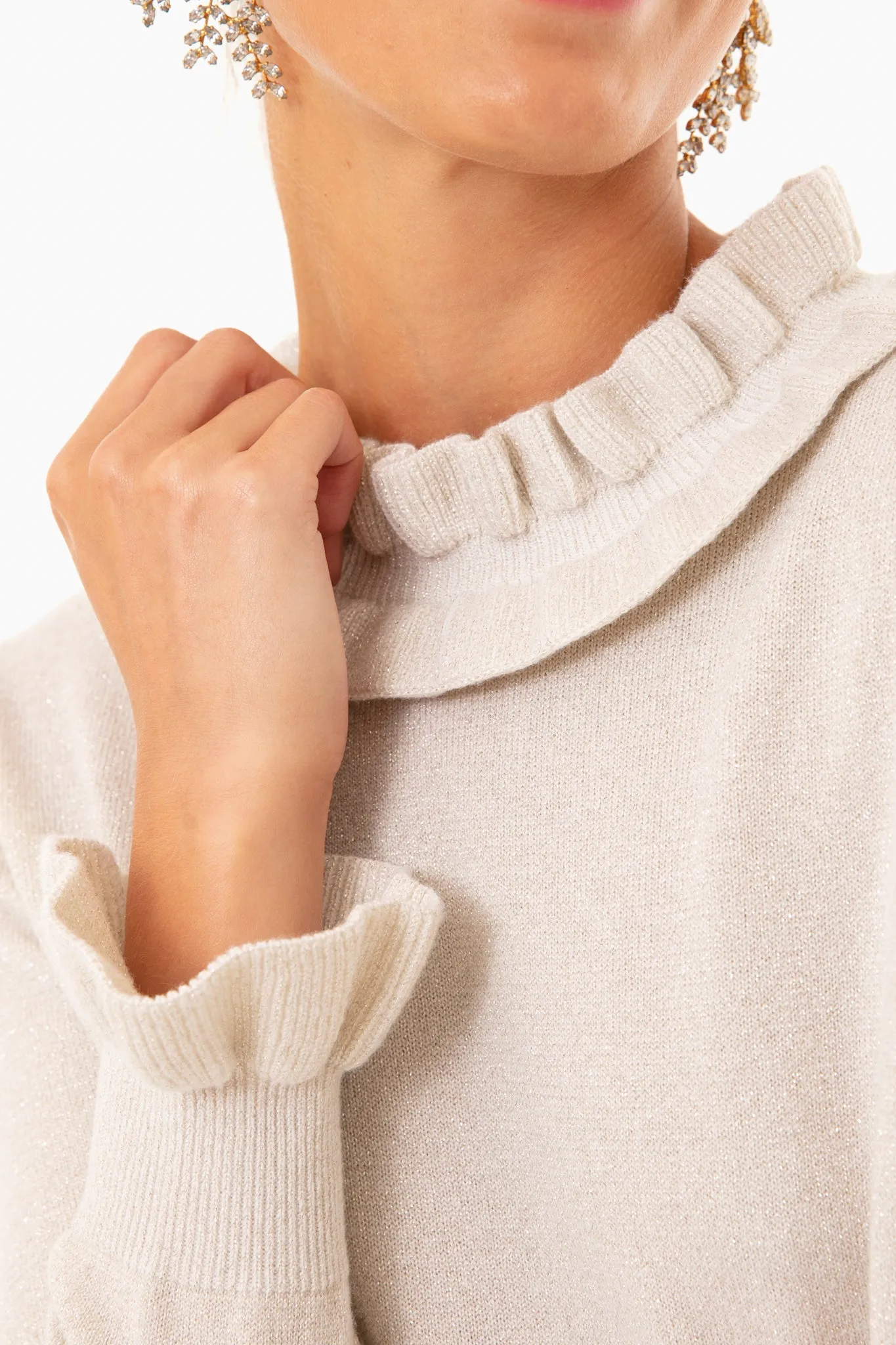 Ivory Shimmer Edie Ruffle Sweater