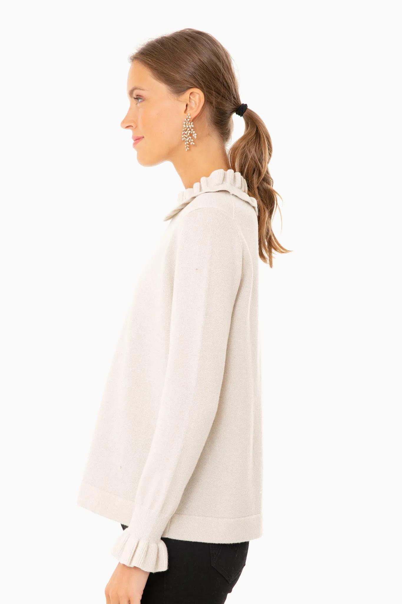 Ivory Shimmer Edie Ruffle Sweater