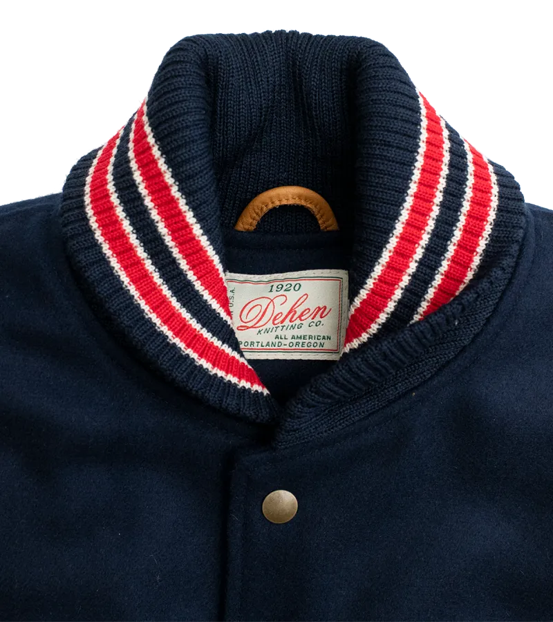 James Dant x Dehen - Varsity Jacket - Deep Navy, Rust