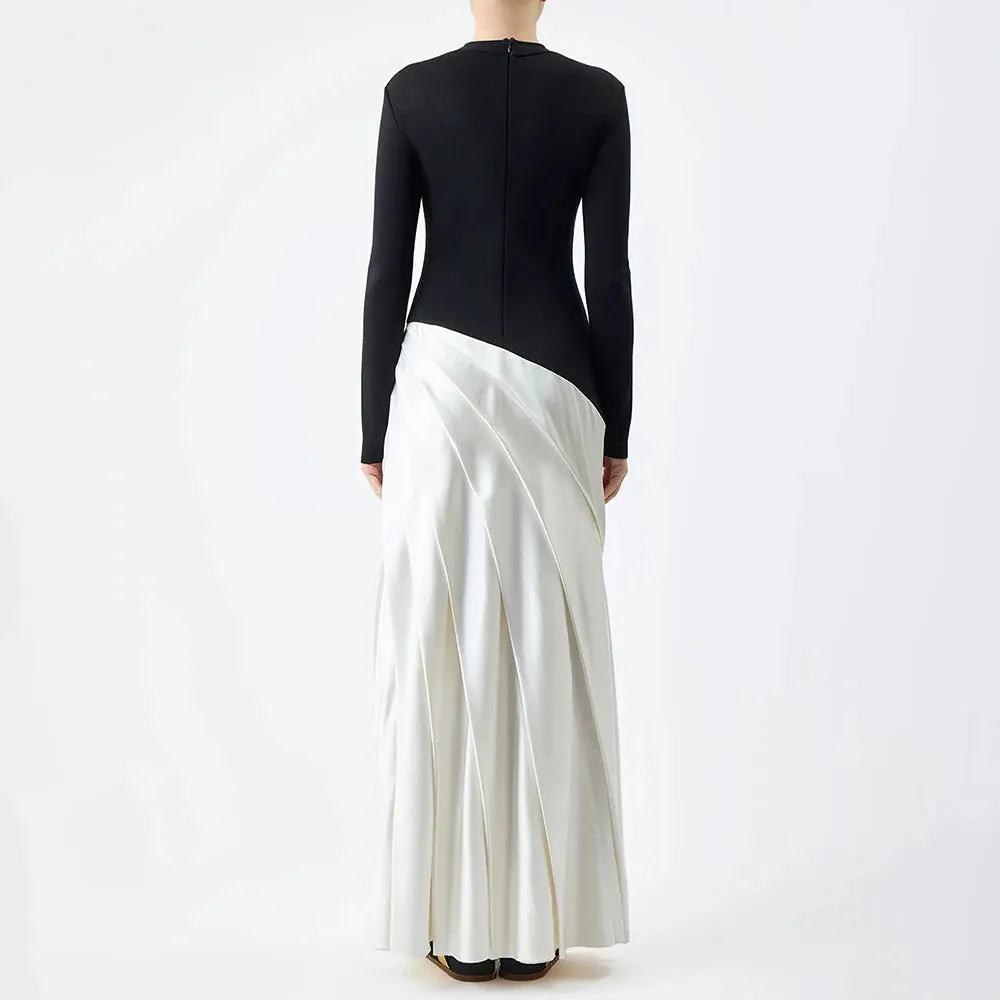 Patchwork Ruffles Chic O Neck Long Sleeve Zipper Elegant Dress