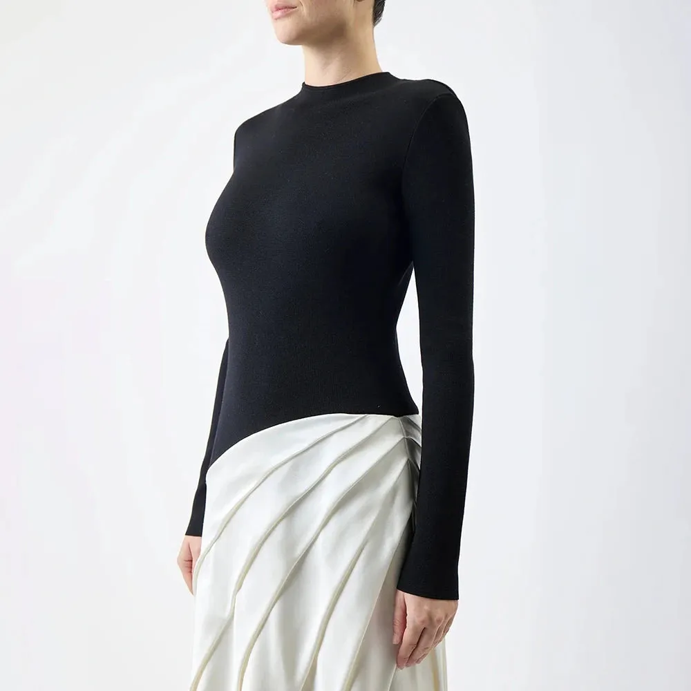 Patchwork Ruffles Chic O Neck Long Sleeve Zipper Elegant Dress