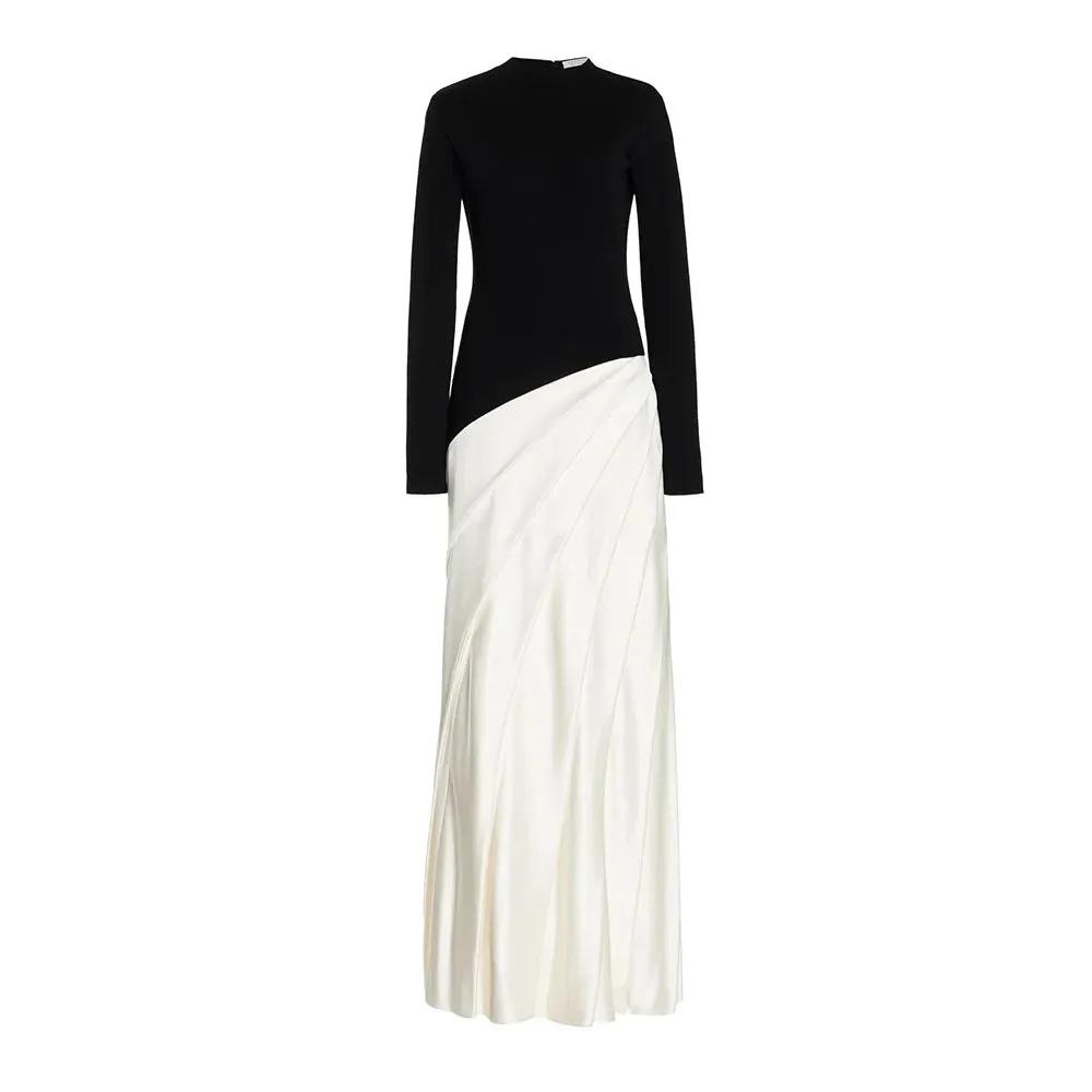 Patchwork Ruffles Chic O Neck Long Sleeve Zipper Elegant Dress
