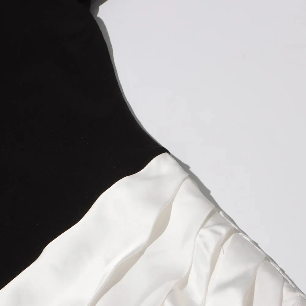 Patchwork Ruffles Chic O Neck Long Sleeve Zipper Elegant Dress