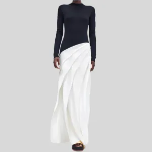 Patchwork Ruffles Chic O Neck Long Sleeve Zipper Elegant Dress
