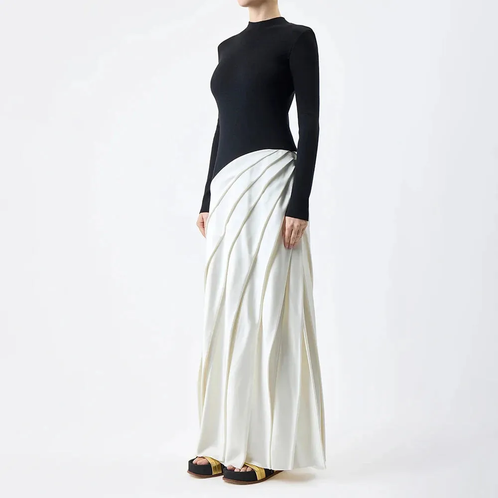 Patchwork Ruffles Chic O Neck Long Sleeve Zipper Elegant Dress