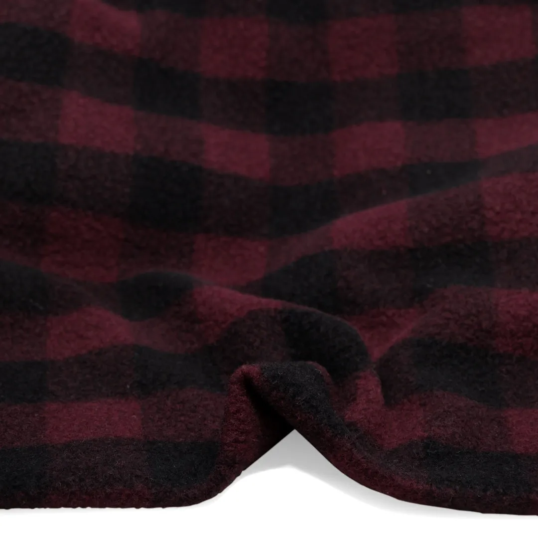 Remnant - 70cm - Deadstock Buffalo Check Recycled Wool Blend Coating - Cabernet