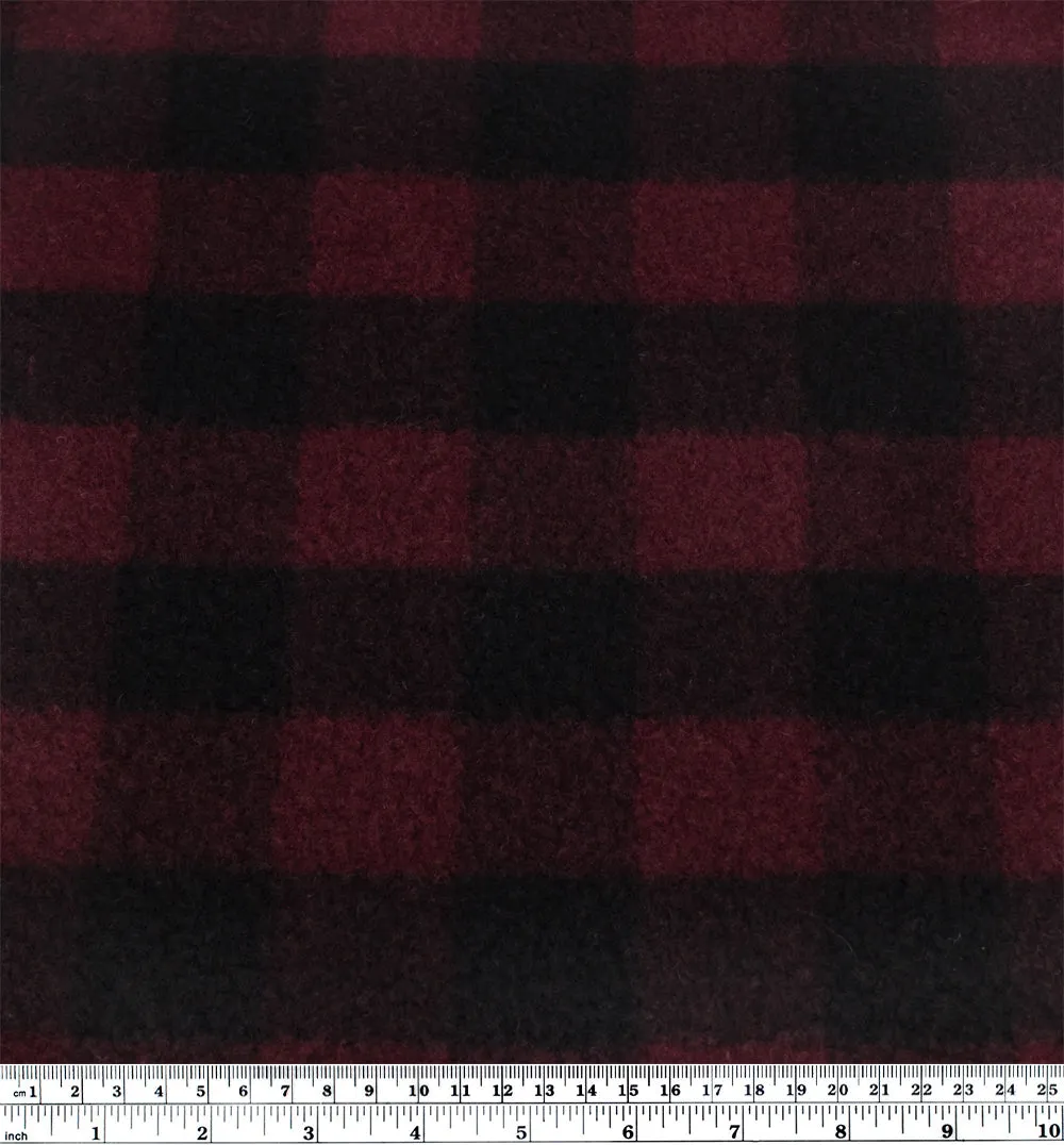 Remnant - 70cm - Deadstock Buffalo Check Recycled Wool Blend Coating - Cabernet
