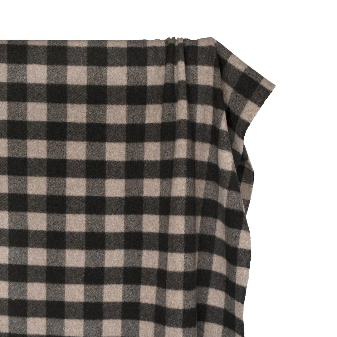 REMNANT - 90cm - Deadstock Buffalo Check Recycled Wool Blend Coating - Umber