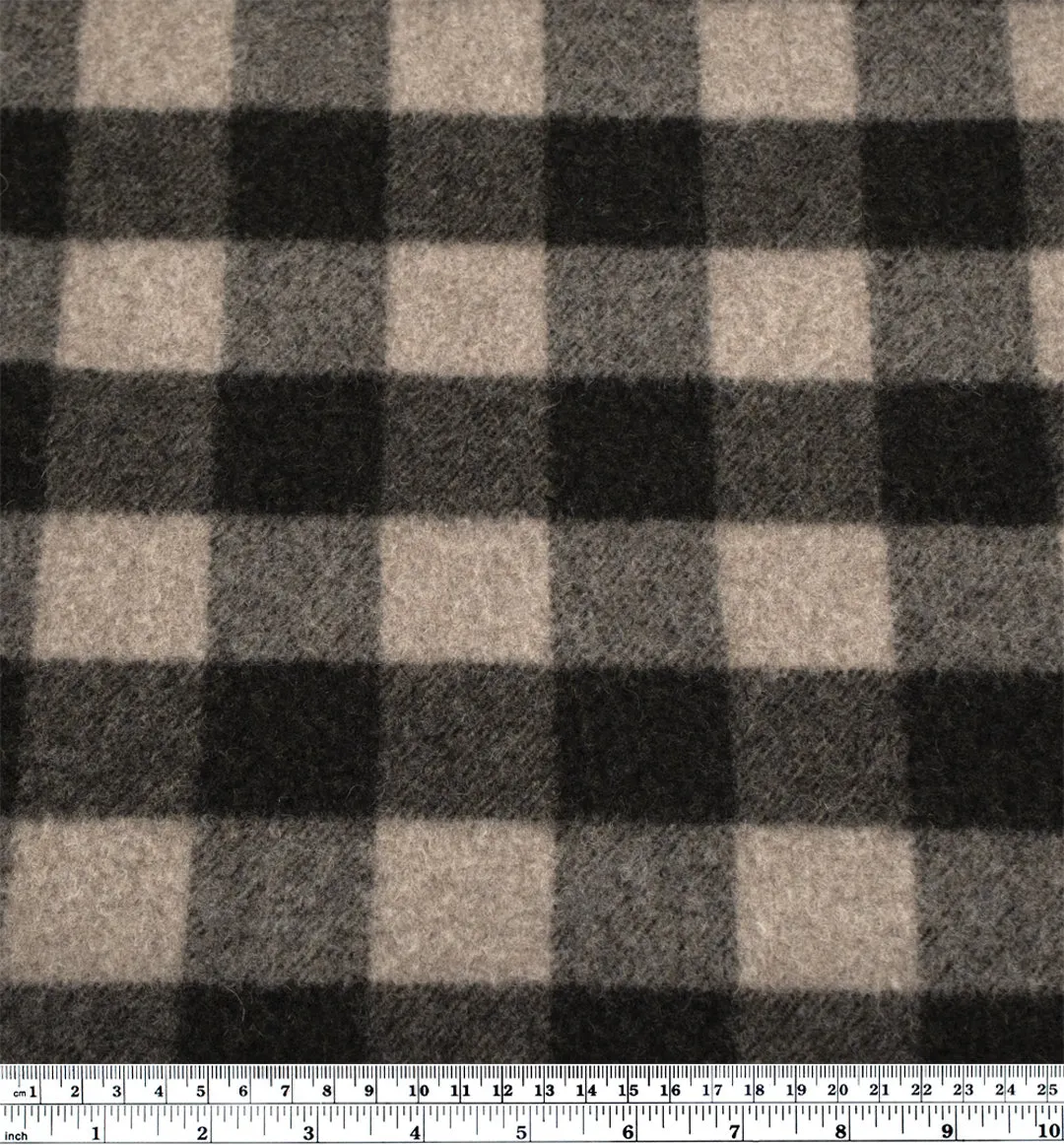 REMNANT - 90cm - Deadstock Buffalo Check Recycled Wool Blend Coating - Umber