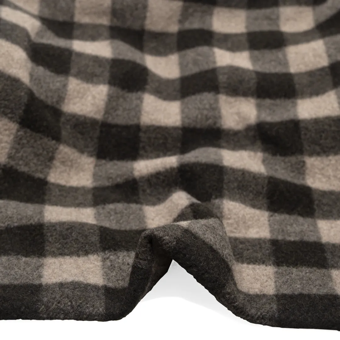 REMNANT - 90cm - Deadstock Buffalo Check Recycled Wool Blend Coating - Umber