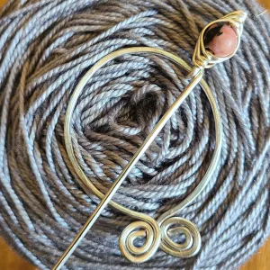 Rhodonite Penannular Shawl Pin in Silver