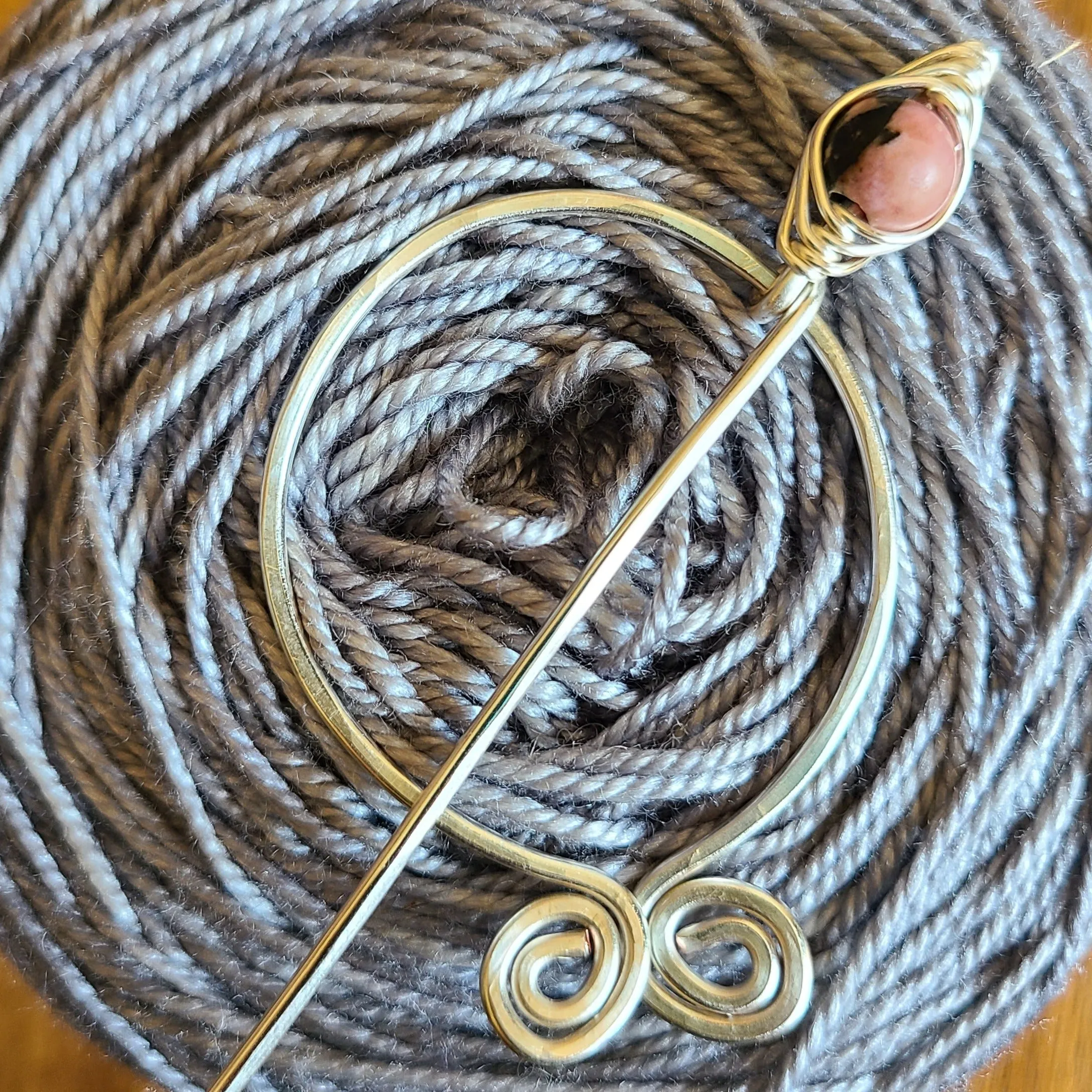 Rhodonite Penannular Shawl Pin in Silver
