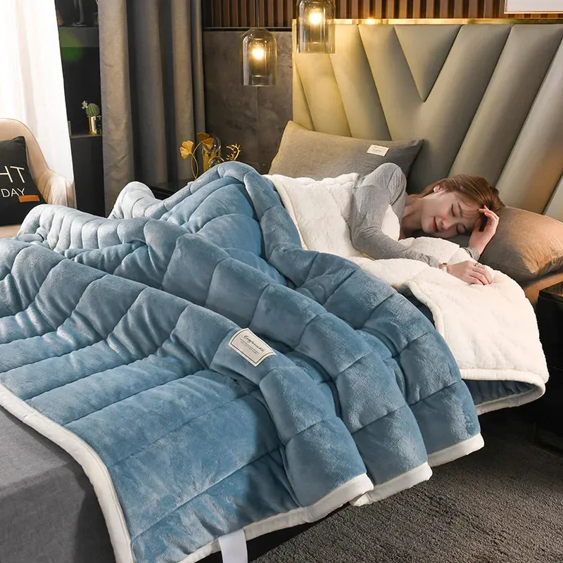 SINOTAO  -  Coral Fleece Autumn Winter Warm Blankets for Bed 3 Layers Thicken Flannel Blanket Quilt Soft Comfortable Warmth Quilts Washable