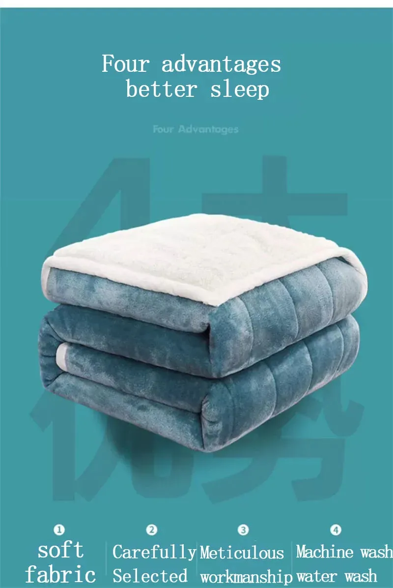 SINOTAO  -  Coral Fleece Autumn Winter Warm Blankets for Bed 3 Layers Thicken Flannel Blanket Quilt Soft Comfortable Warmth Quilts Washable