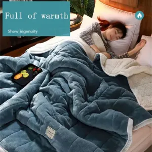 SINOTAO  -  Coral Fleece Autumn Winter Warm Blankets for Bed 3 Layers Thicken Flannel Blanket Quilt Soft Comfortable Warmth Quilts Washable