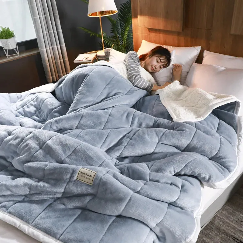 SINOTAO  -  Coral Fleece Autumn Winter Warm Blankets for Bed 3 Layers Thicken Flannel Blanket Quilt Soft Comfortable Warmth Quilts Washable