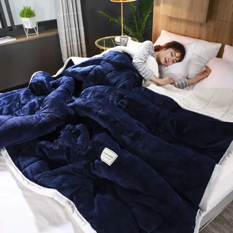 SINOTAO  -  Coral Fleece Autumn Winter Warm Blankets for Bed 3 Layers Thicken Flannel Blanket Quilt Soft Comfortable Warmth Quilts Washable