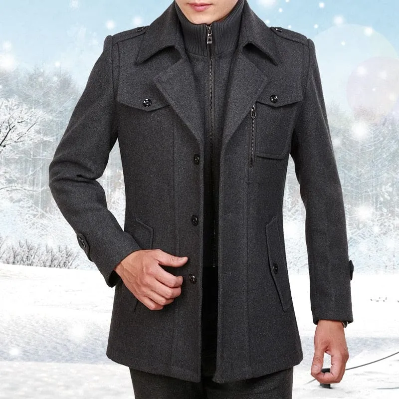 Thick Thermal Long Sleeve Woolen Windbreaker Jacket