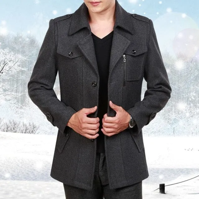 Thick Thermal Long Sleeve Woolen Windbreaker Jacket