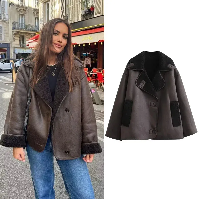 Toleet-Winter and Autumn Outfits Christmas/Thanksgiving_2024 Thick Faux Leather Autumn Winter Warm Wool Blends Demi-season Jacket