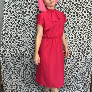 Vintage 70s 80s | Pink Ruffle Secretary Boho Dress | Size M